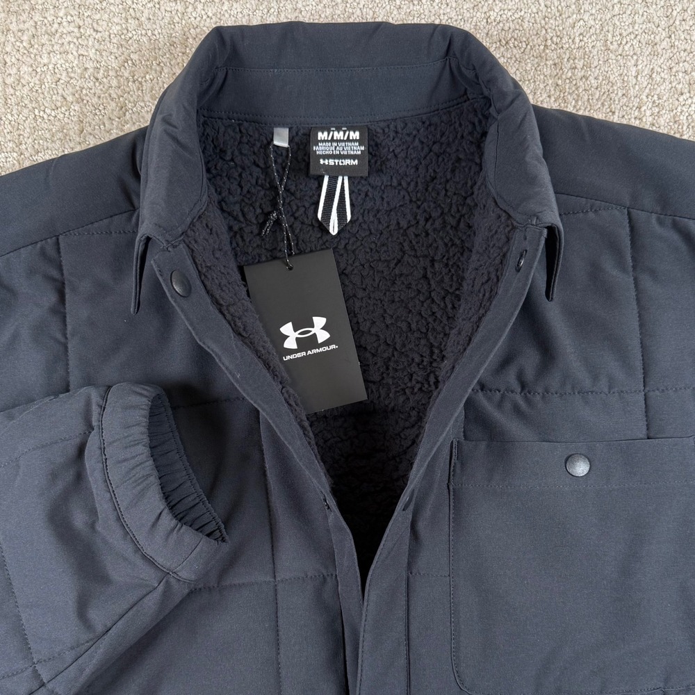 NEW Under Armour Mens Medium Black Storm Expanse Quilted Sherpa Snap Shacket